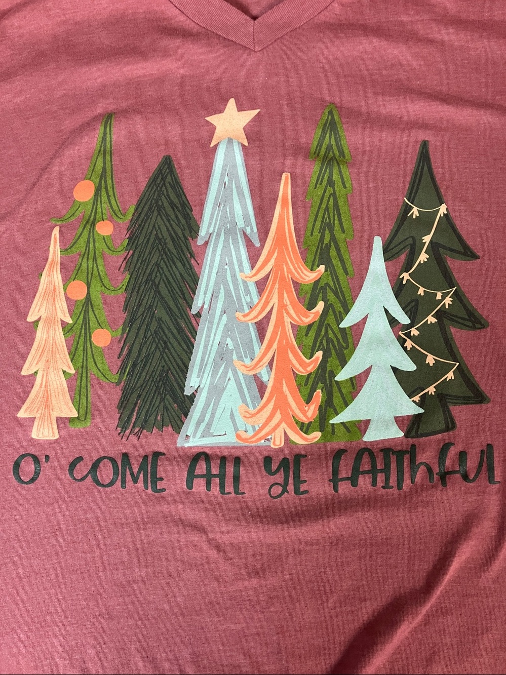 3/$15❤️ Lif apparel mauve Christmas V neck tee shirt 3x - Picture 5 of 9